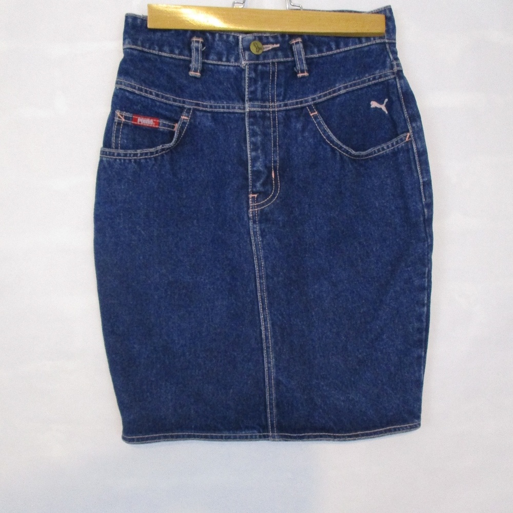 Vintage Puma Dark Wash Jean Denim Skirt Size 7